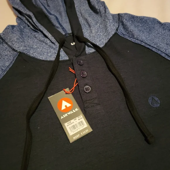 Airwalk Color Block Hooded Shirt [L] Blue - Picture 2 of 5